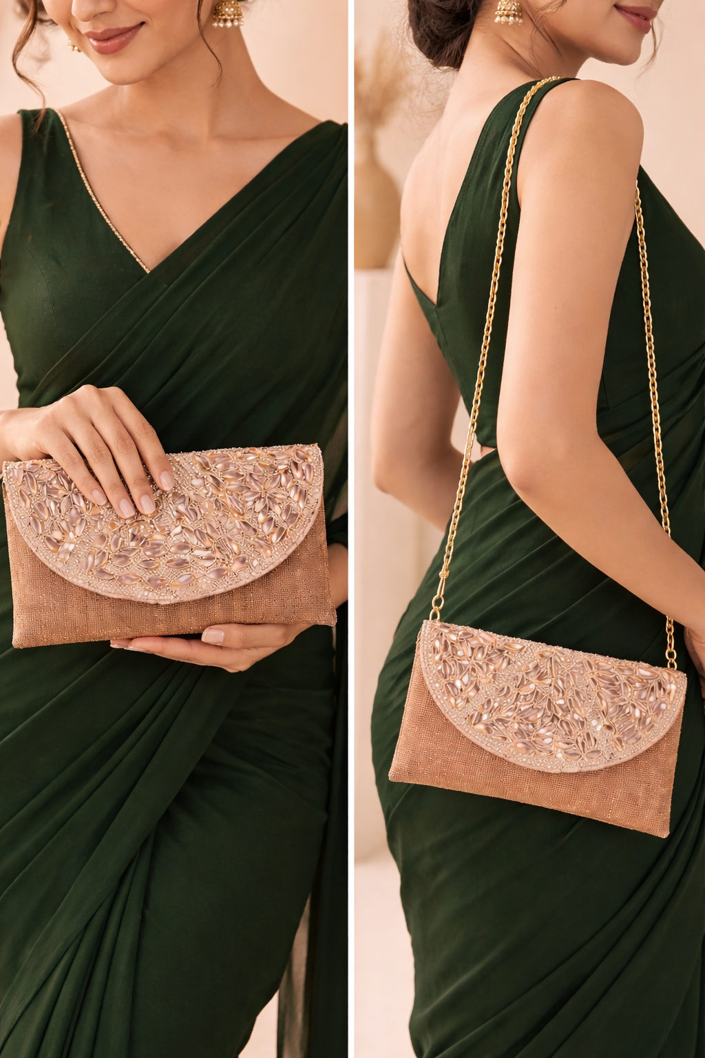 Mirae Rose Gold Clutch With Crystals