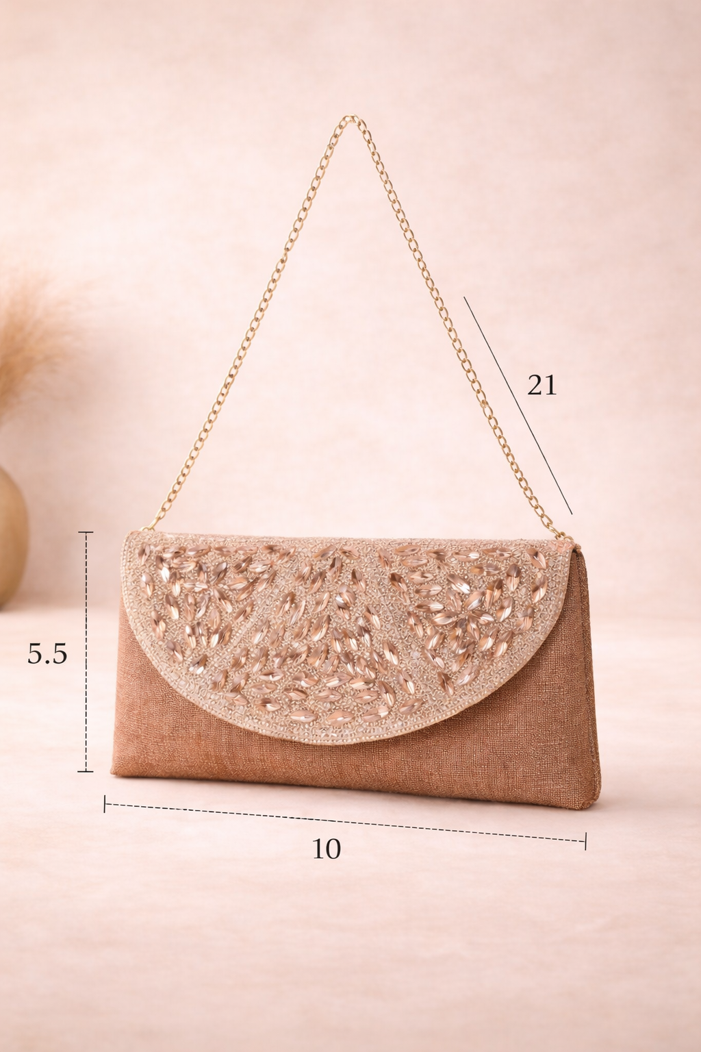 Mirae Rose Gold Clutch With Crystals