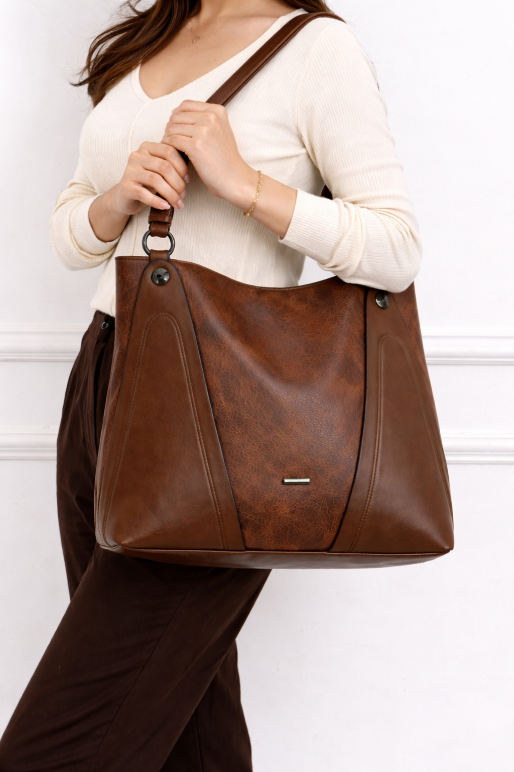 Mirae Sleek Taupe Leather Bag