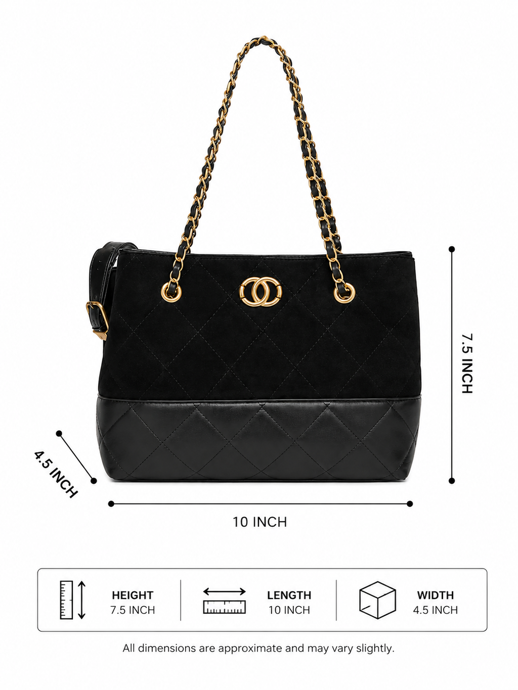Mirae Two-tone Quilted Black Handbag