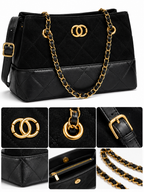 Mirae Two-tone Quilted Black Handbag