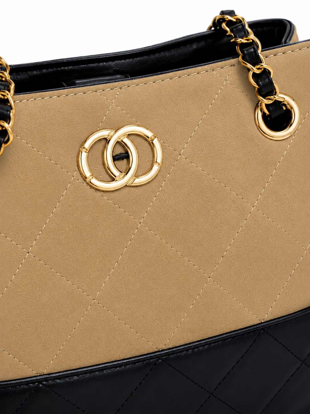 Mirae Two-tone Quilted Tan Handbag