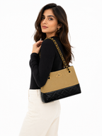 Mirae Two-tone Quilted Tan Handbag