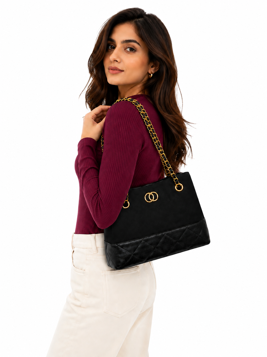 Mirae Two-tone Quilted Black Handbag