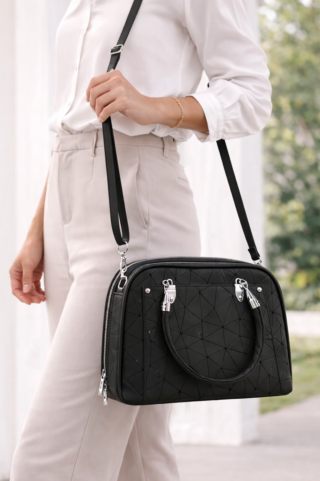Mirae Black Geometric handbag