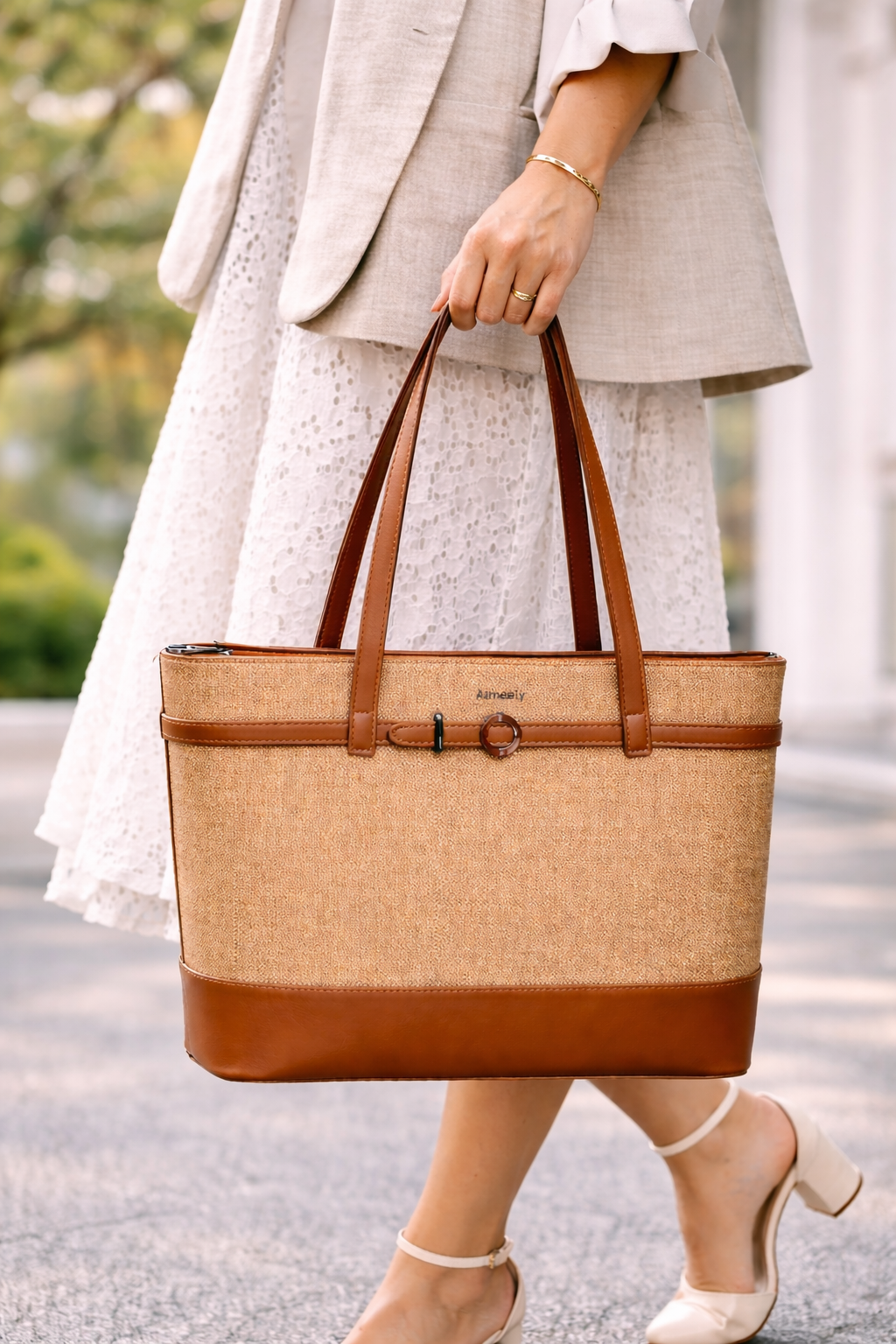 Mirae Beige & Cognac Tote Bag