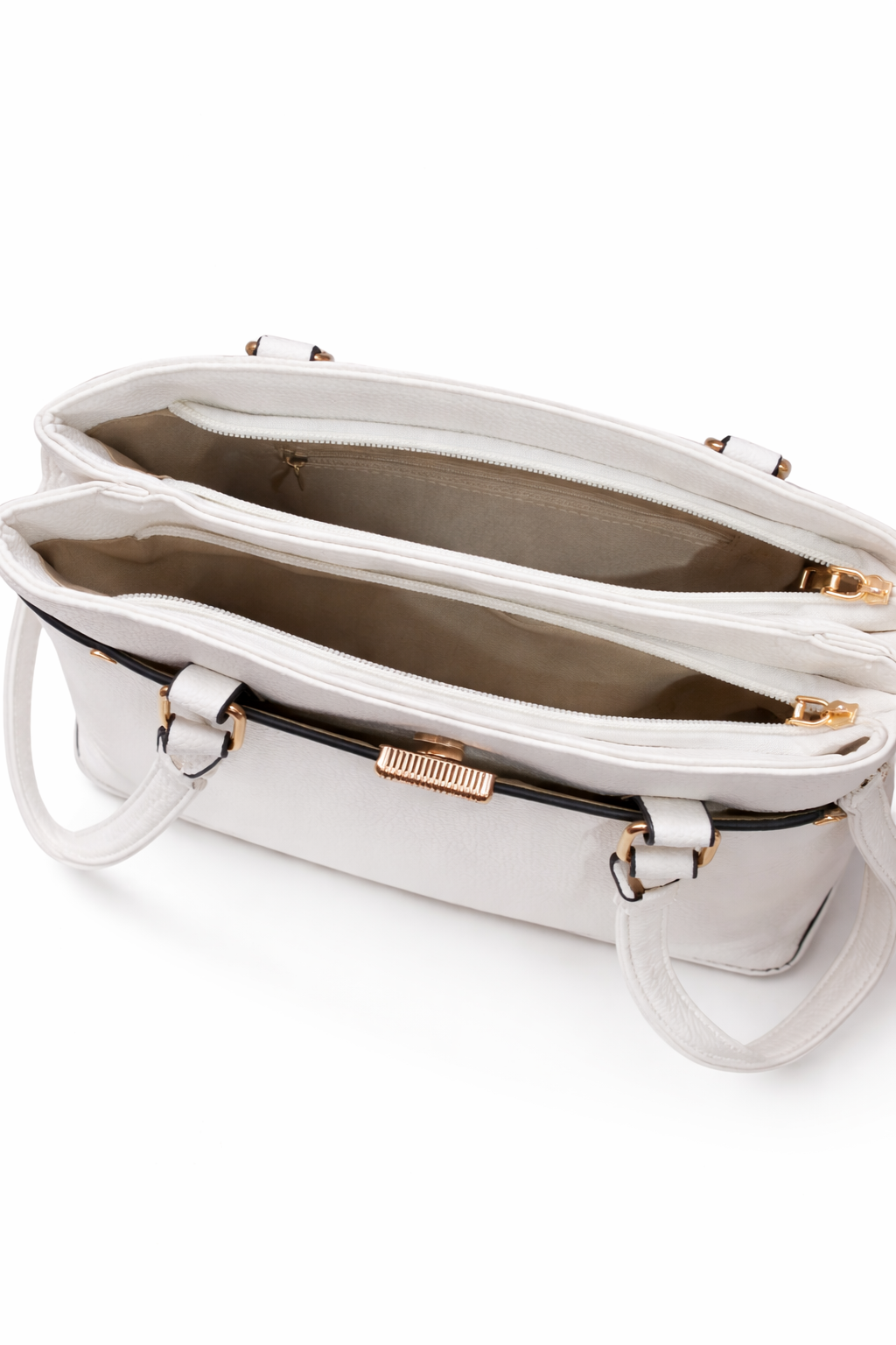 Mirae White Leather Handbag With Gold Accents