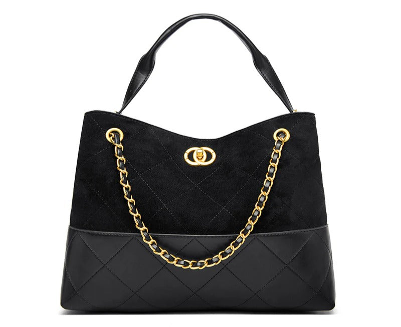 Mirae Two-tone Quilted Black Handbag