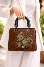 Mirae Embroidered  Peony Leather Handbag