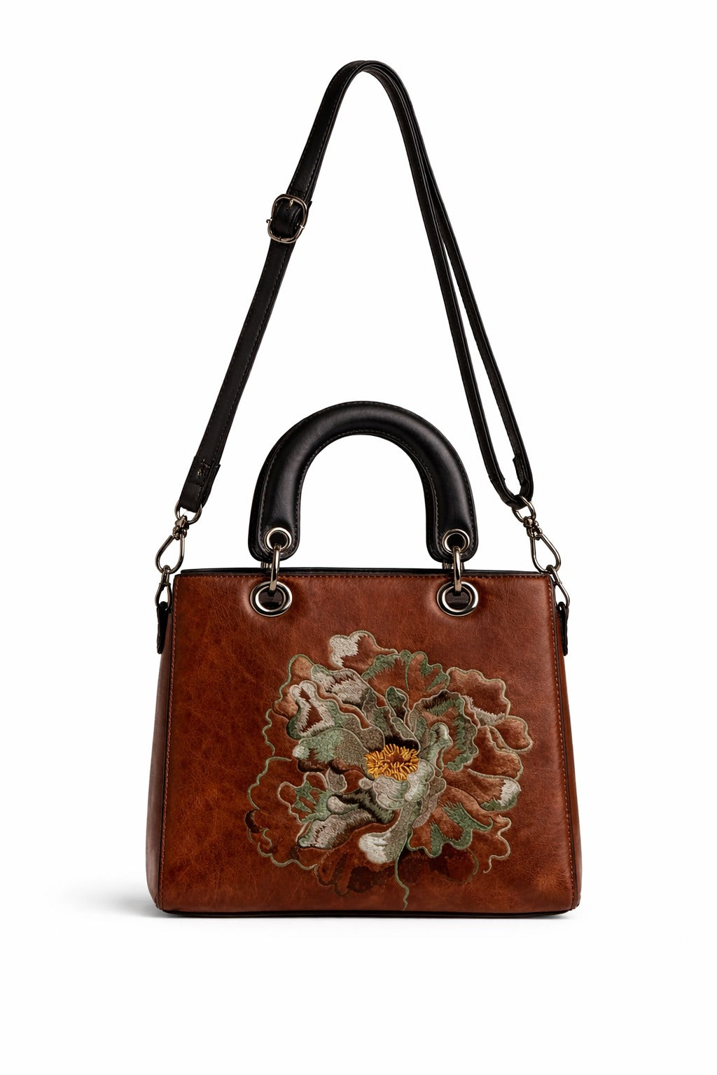 Mirae Embroidered  Peony Leather Handbag