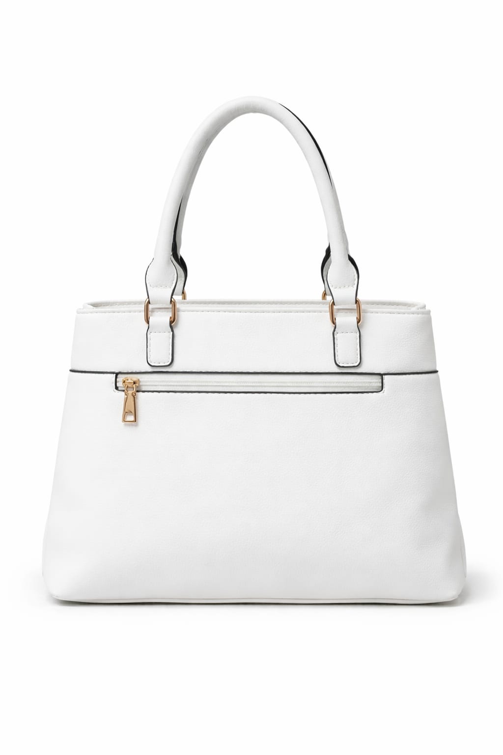 Mirae White Leather Handbag With Gold Accents