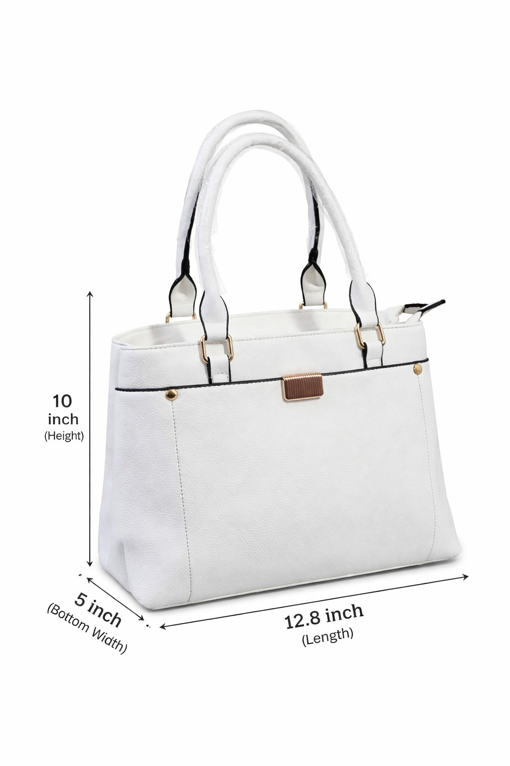 Mirae White Leather Handbag With Gold Accents