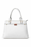 Mirae White Leather Handbag With Gold Accents