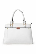 Mirae White Leather Handbag With Gold Accents