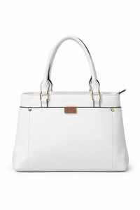 Mirae White Leather Handbag With Gold Accents