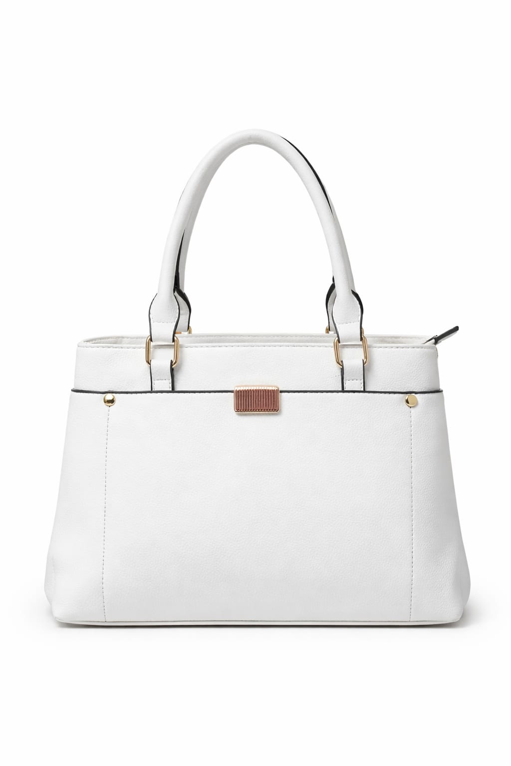 Mirae White Leather Handbag With Gold Accents
