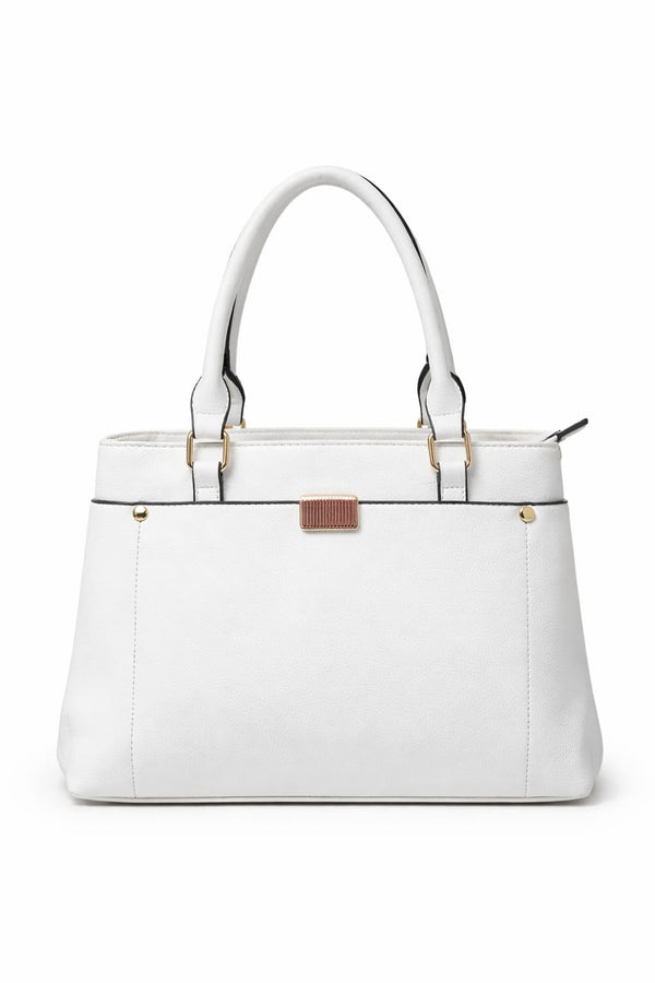 Mirae White Leather Handbag With Gold Accents