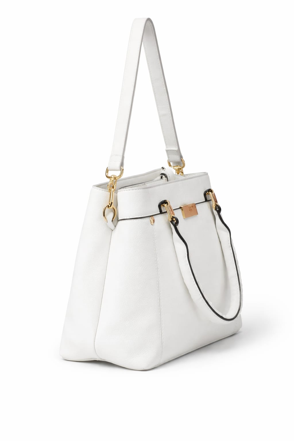 Mirae White Leather Handbag With Gold Accents